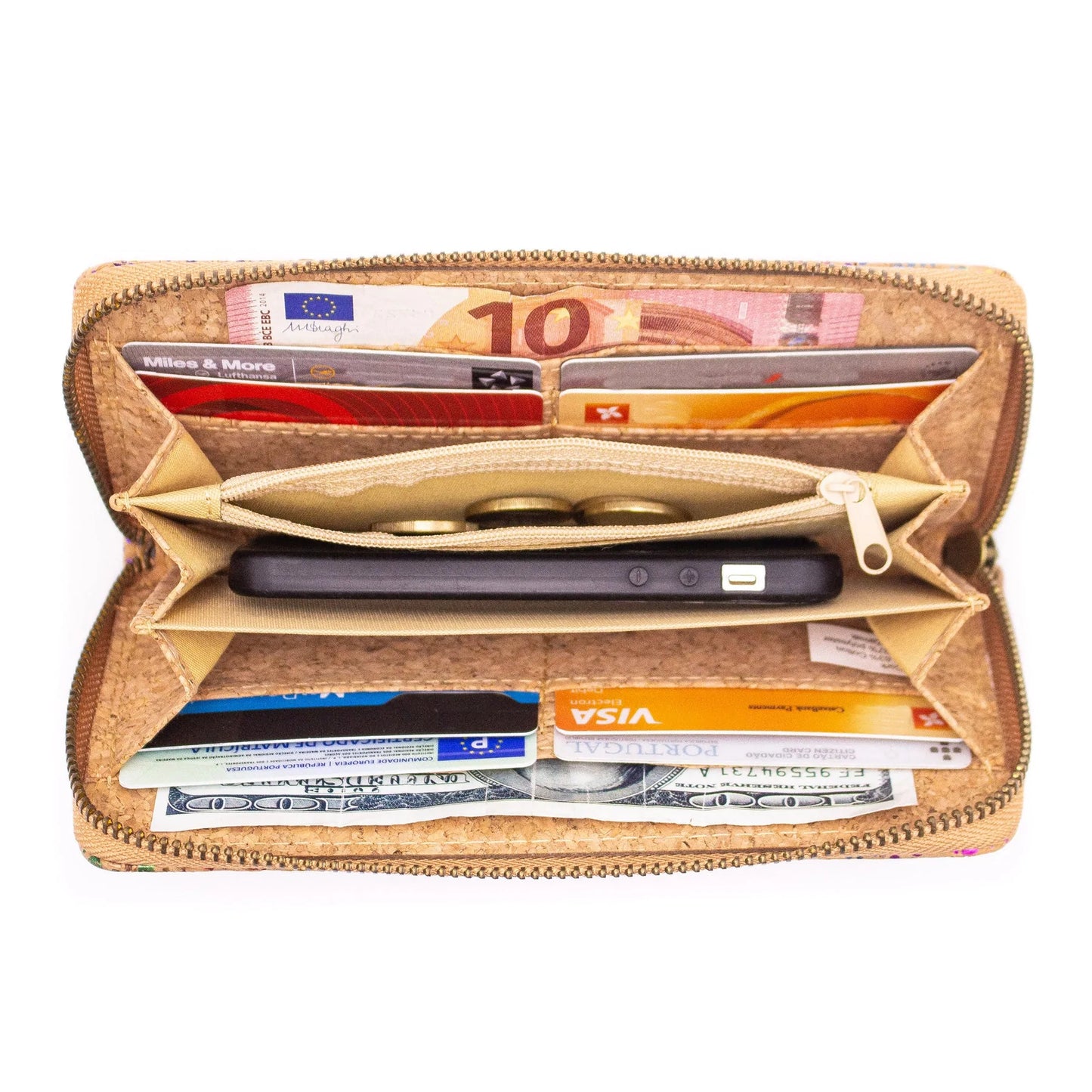 Cork Zippered Wallet with Wrist Strap