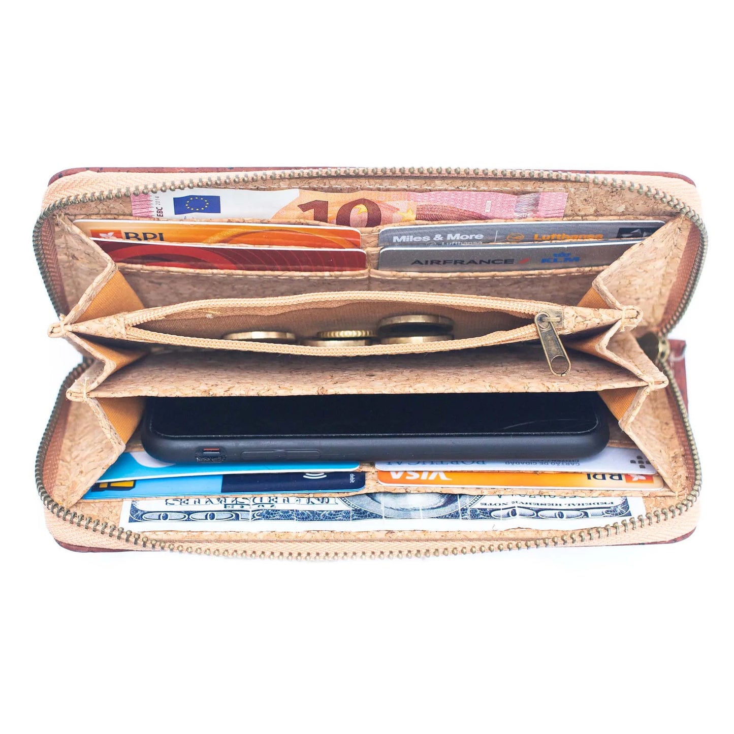 Women's Slim Zipper Cork Wallet